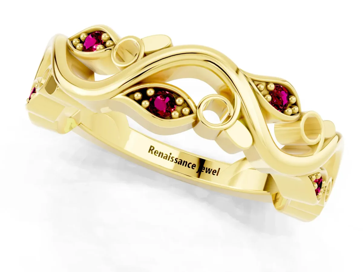 Marquise Garnet Vine Eternity Band with Bezel Setting Yellow gold