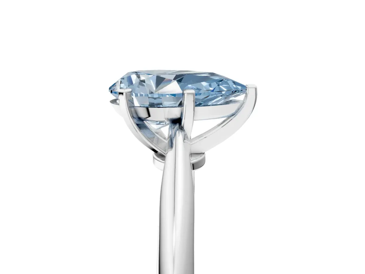 Fancy Blue Pear Cut Diamond Solitaire Engagement Ring with Classic Band and Four-Prong Setting Silver