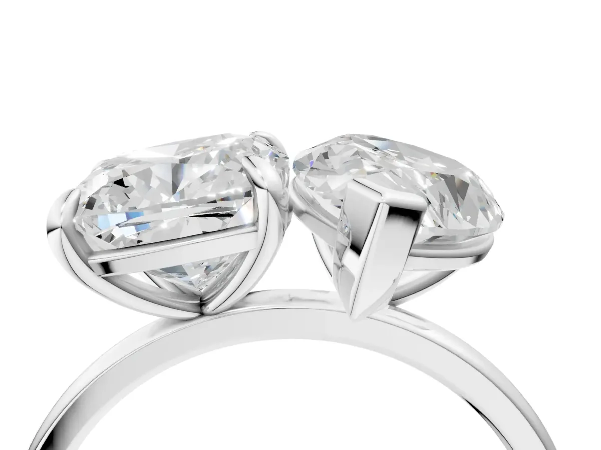 Pear and Cushion Toi Moi Ring with Prong Setting and Plain Band Silver