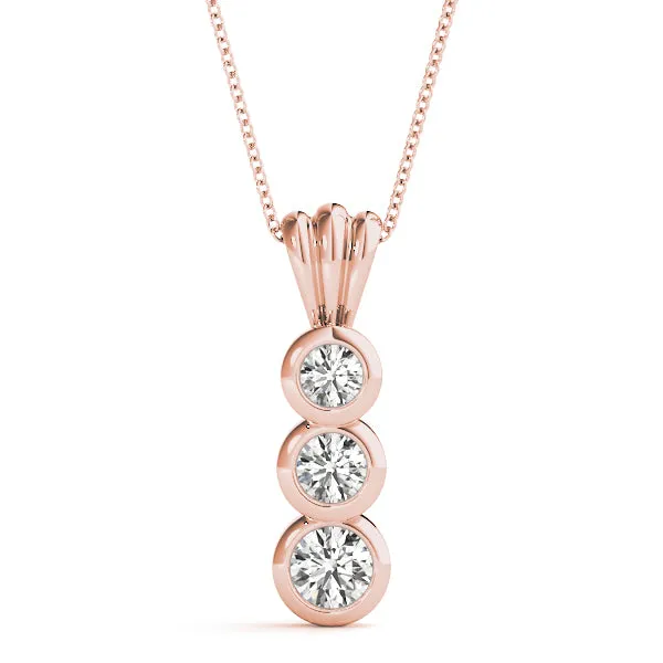 Bezel Set Round Diamond Three-Stone Pendant Rose gold