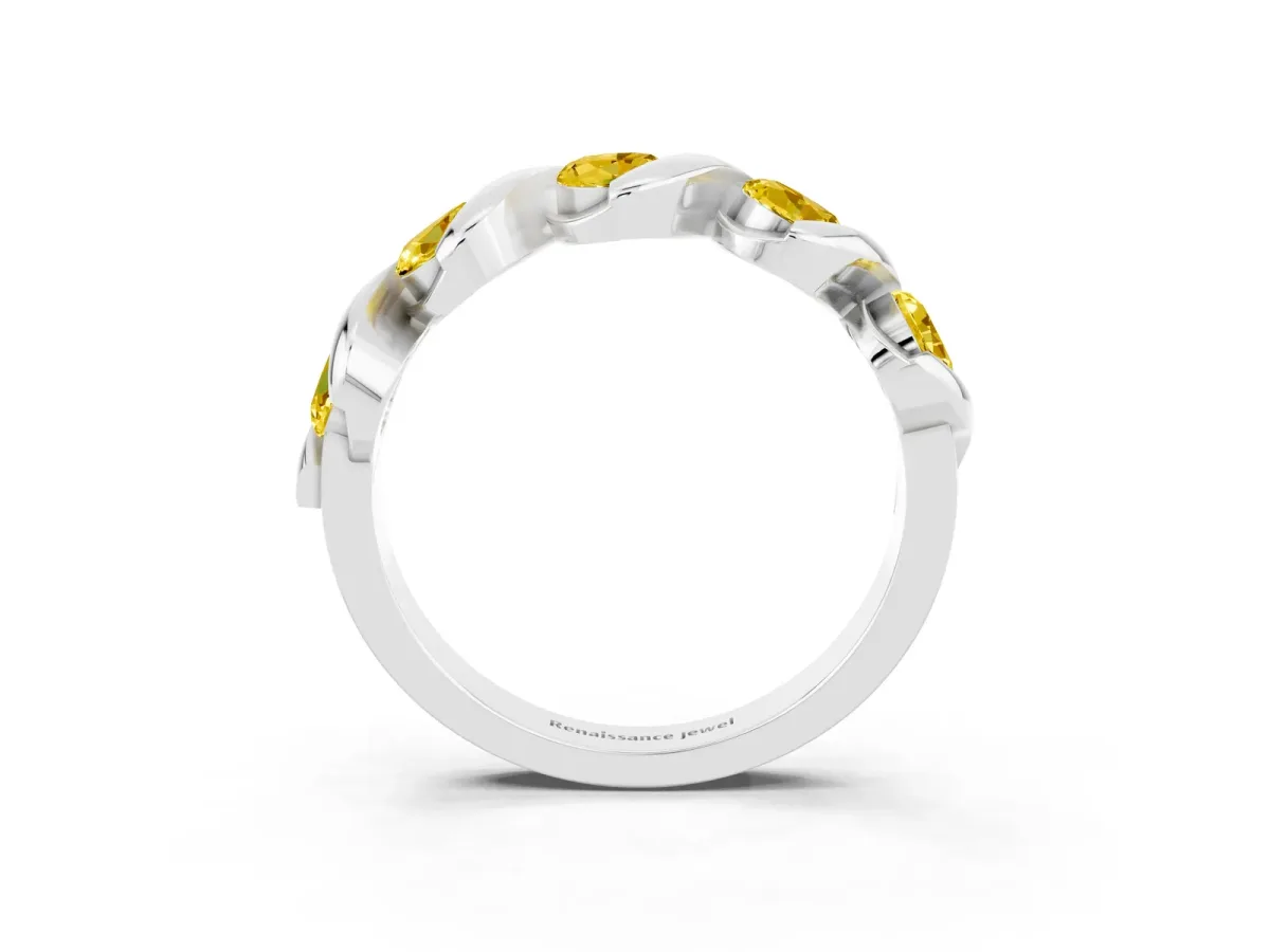 Round Yellow Sapphire Wave Band with Channel Setting and Shared Prongs Platinum