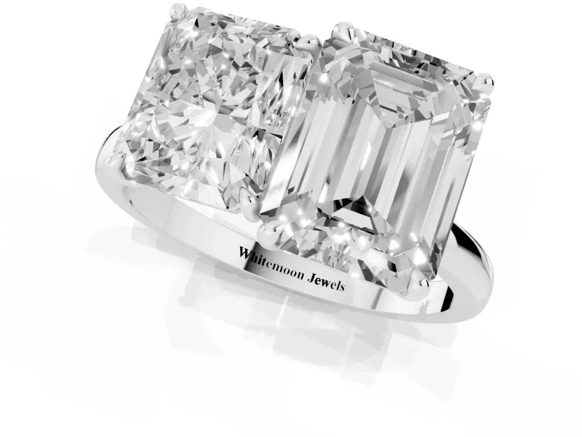 Radiant Cut and Emerald Cut Toi Moi Ring with Prong Setting Platinum