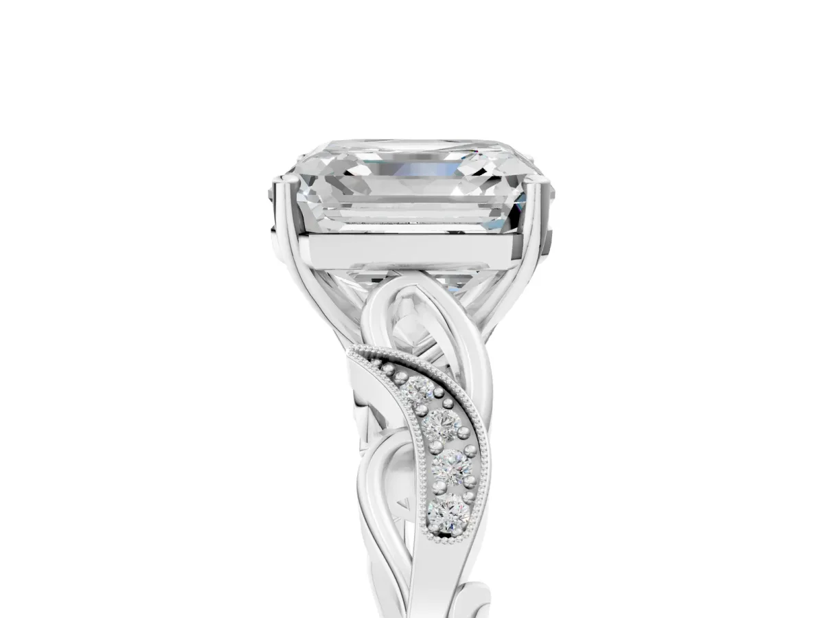 Asscher Cut Solitaire Vine Band with Milgrain Prong Setting Platinum