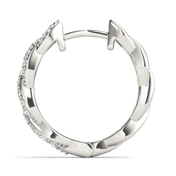 Pave Round Diamond Twisted Hoop Earrings with Shared Prong Setting Silver