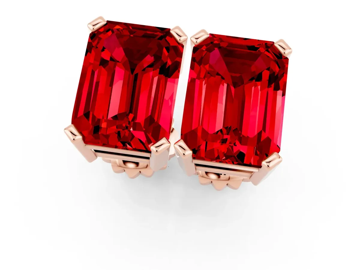 Emerald Cut Ruby Stud Earrings Rose gold