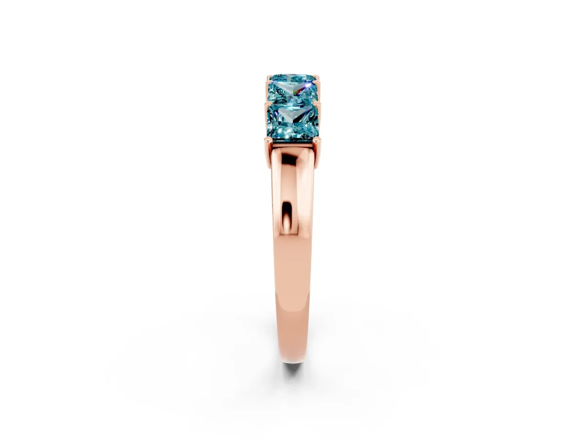 Princess Cut Five-Stone Blue Topaz Band with Prong Setting Rose gold