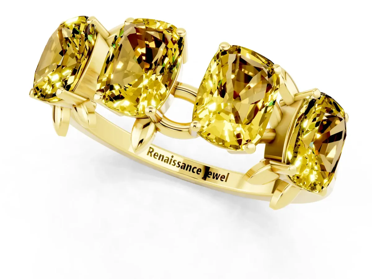Emerald Cut Yellow Sapphire Prong-Set Half Eternity Band Yellow gold