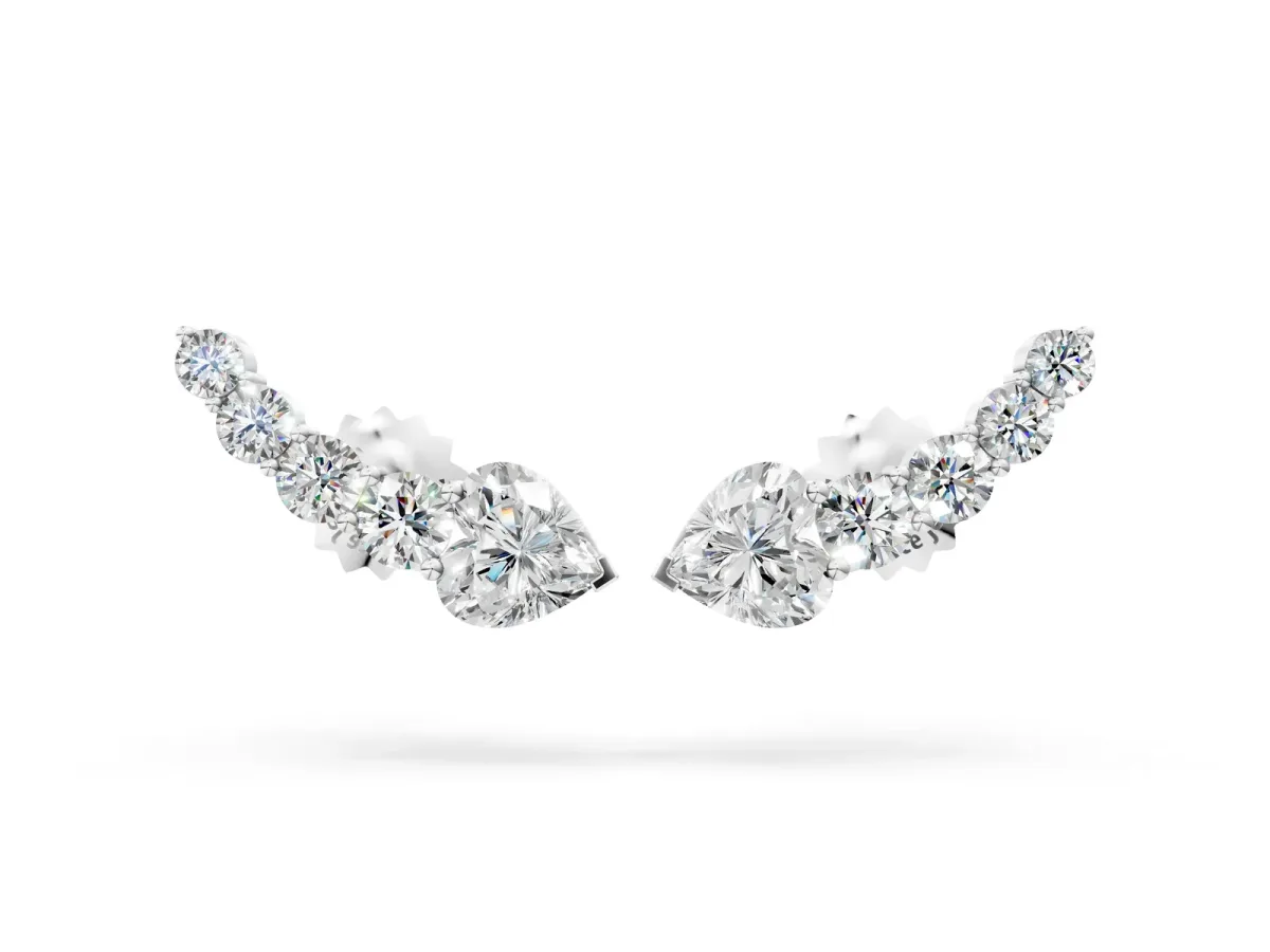 Round and Heart Diamond Petite Ear Climber Earrings Silver