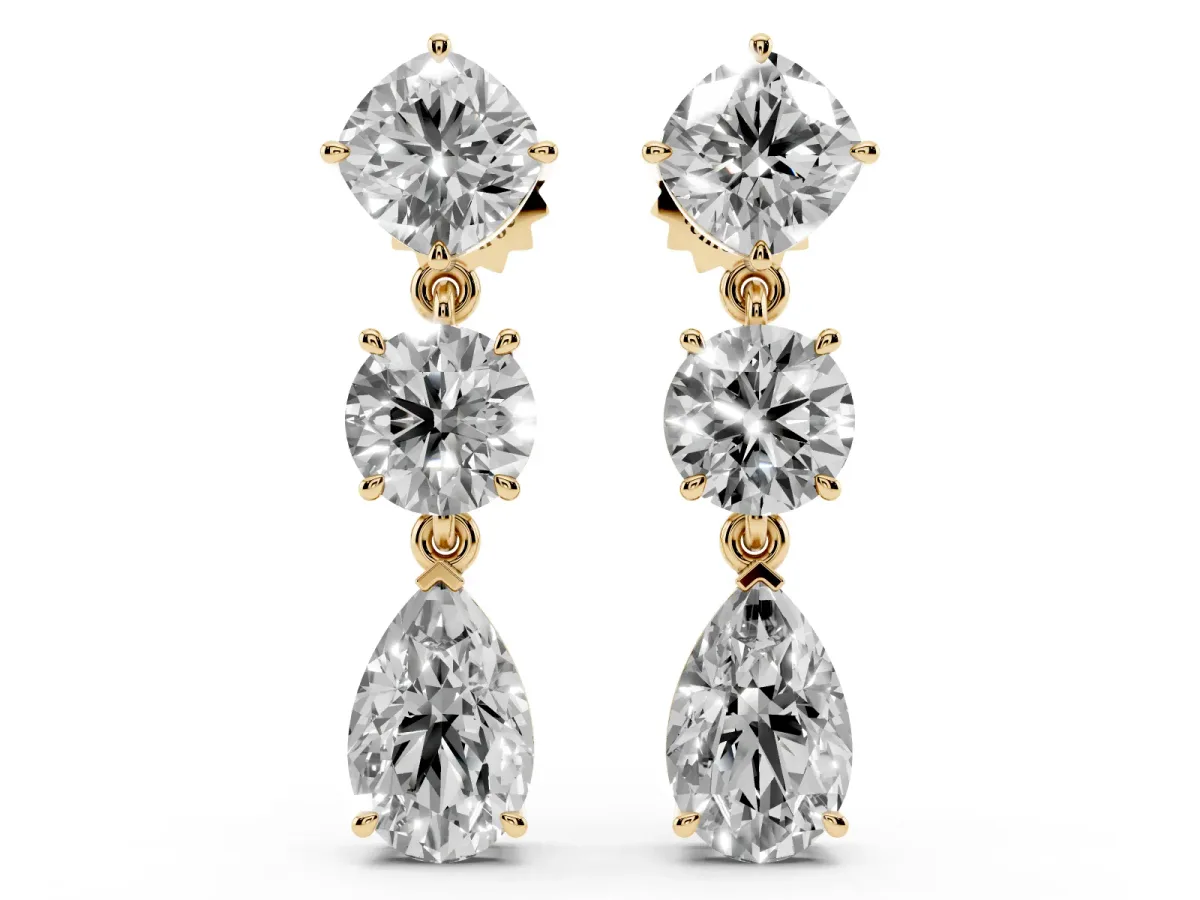 Multi-Shape Diamond Drop Earring Yellow gold