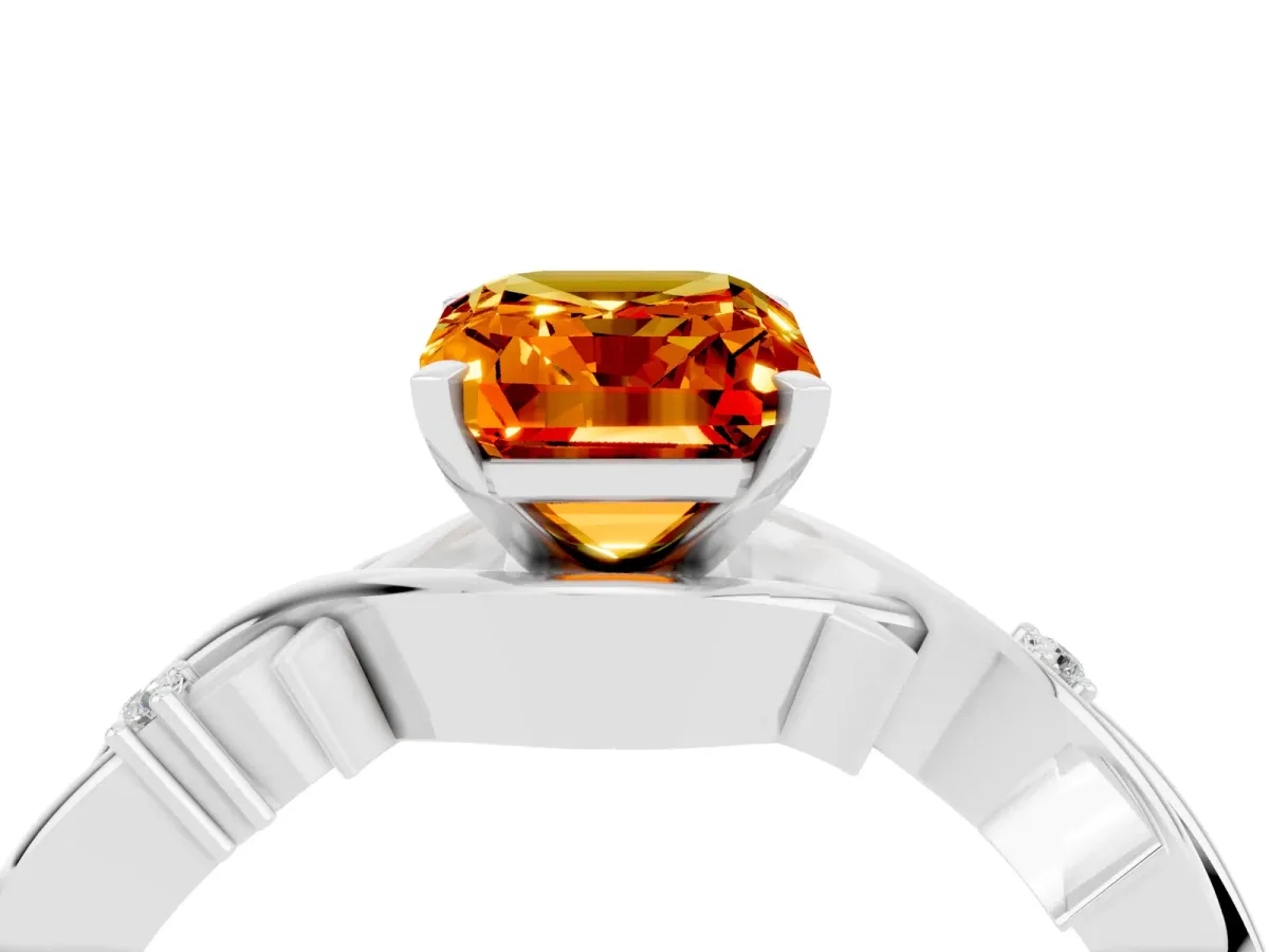 Emerald Cut Citrine Solitaire Ring with Twisted Band and Prong Setting Silver