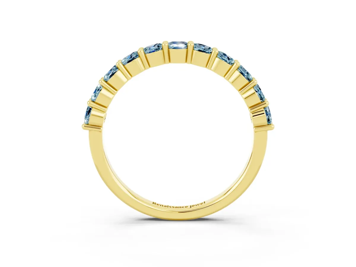 Round Aquamarine Half Eternity Band with Prong Setting Yellow gold
