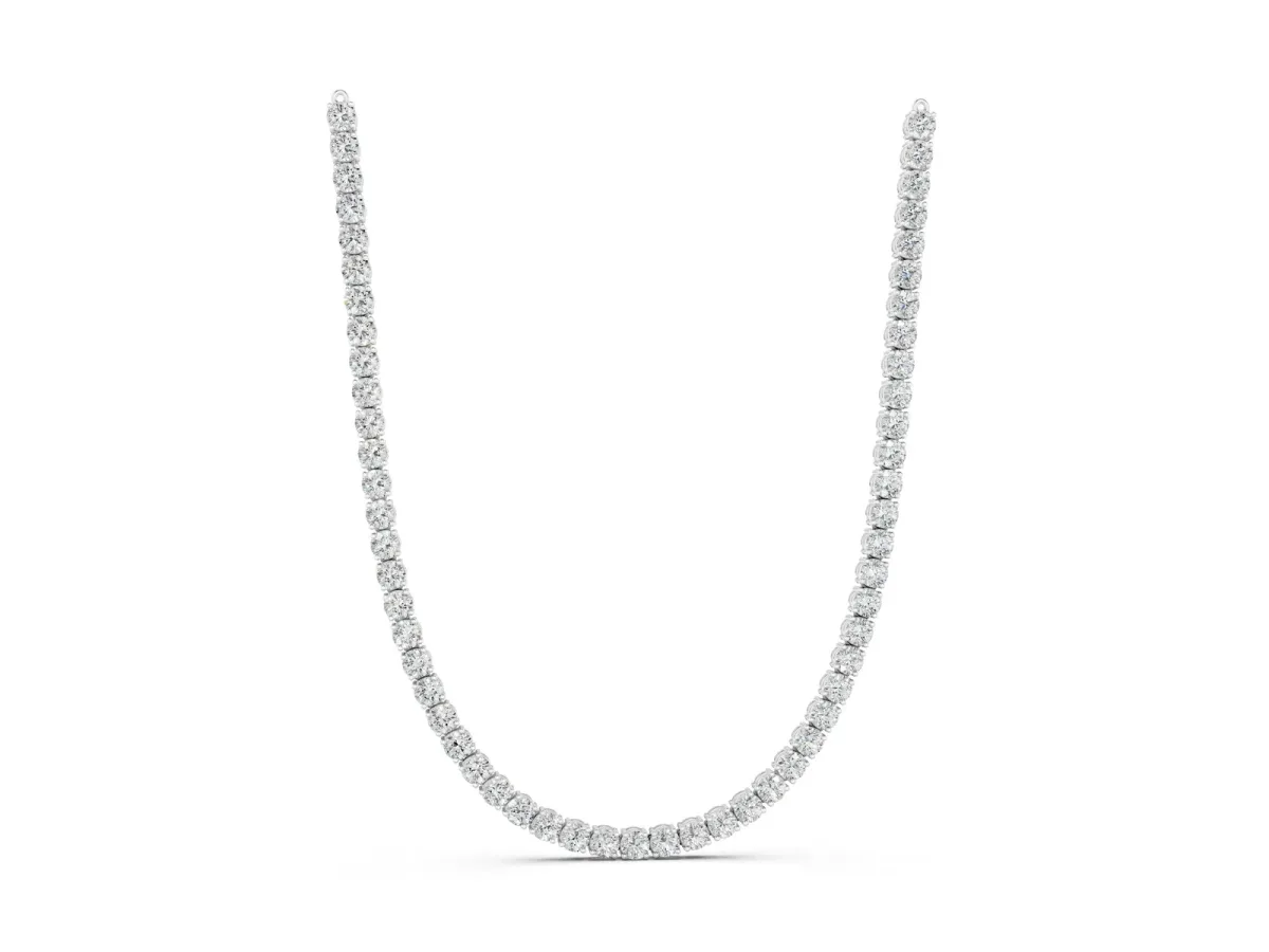 Round Diamond Tennis Necklace with Four-Prong Setting Silver
