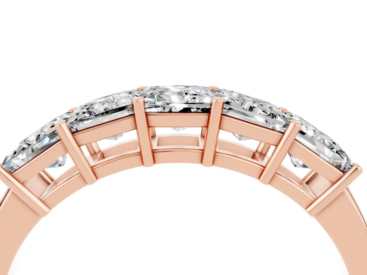 Princess Cut Five-Stone Moissanite Band with Prong Setting Rose gold