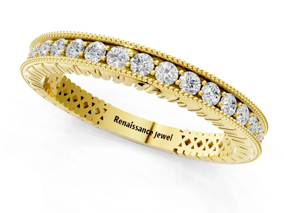 Round Diamond Milgrain Channel Set Eternity Band Yellow gold