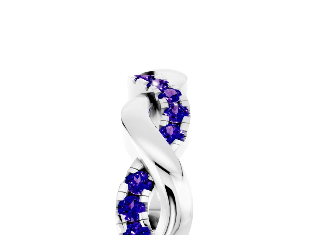 Pavé Round Tanzanite Twist Eternity Band with Shared Prong Setting Silver