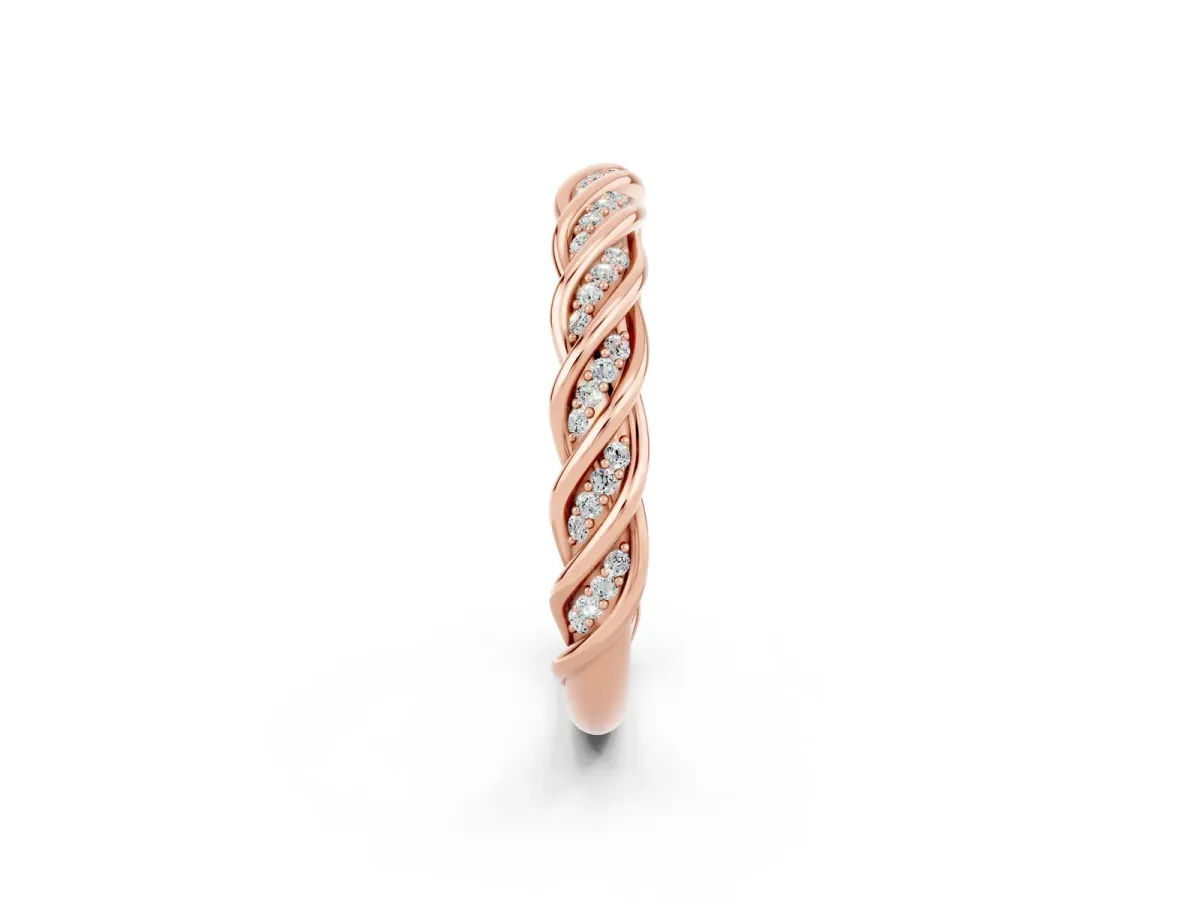 Twisted Pavé Round Moissanite Eternity Band with Shared Prong Setting Rose gold