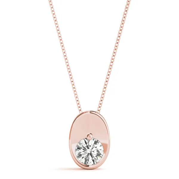 Half Bezel Round Cut Diamond Pendant Rose gold