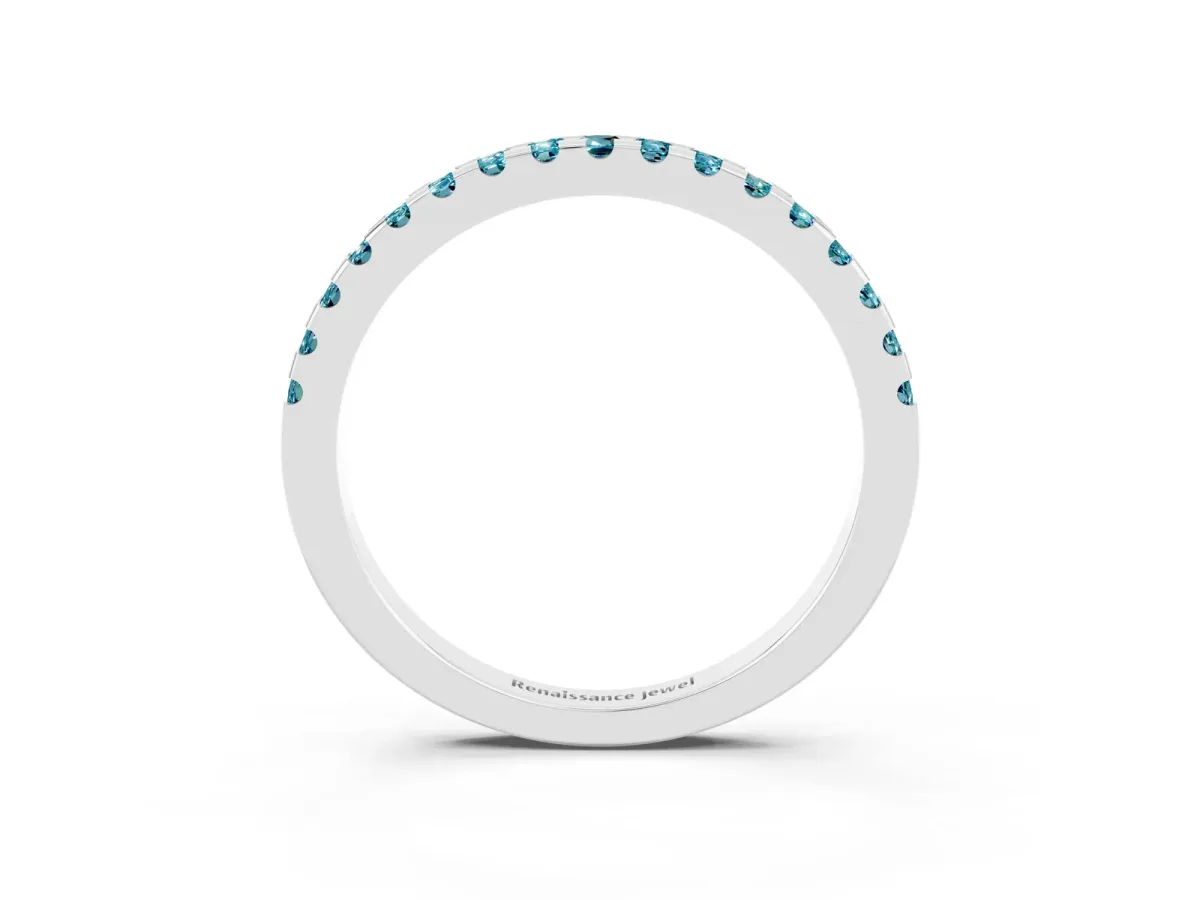 Round Blue Topaz Pavé Set Eternity Band with Micro Prong Setting Silver