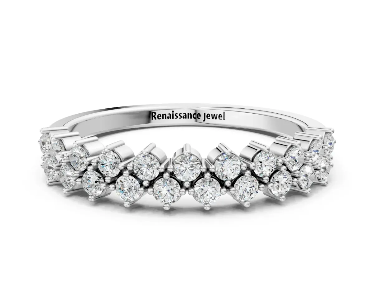 Round Diamond Prong Set Chevron Band Platinum