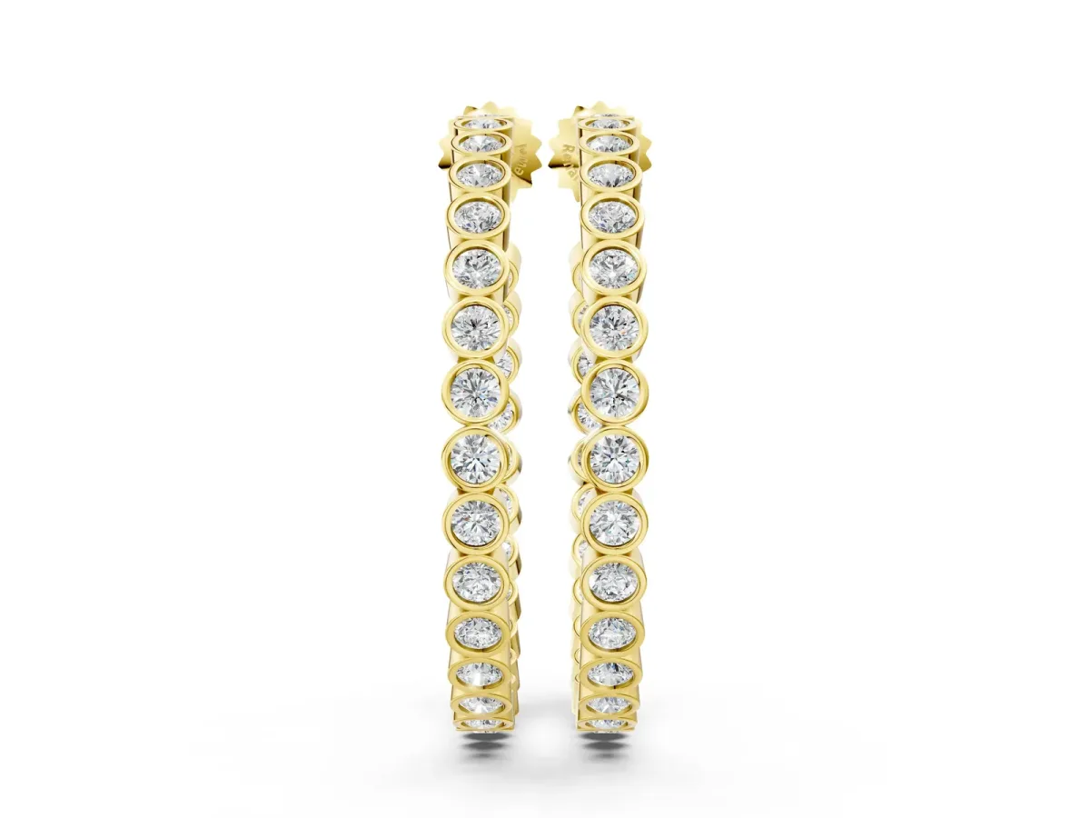 Round Diamond Bezel-Set Inside-Out Large Hoop Earrings Yellow gold