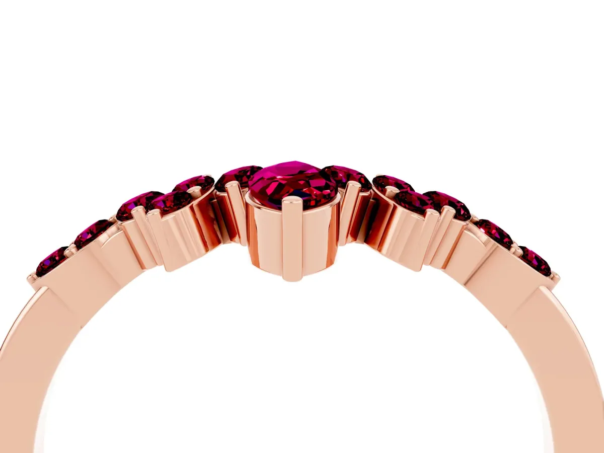 Marquise and Round Garnet Chevron Band with Prong Setting Rose gold