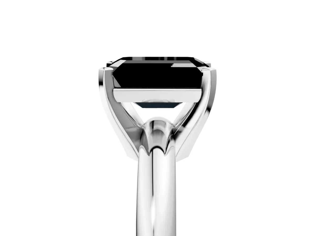 Fancy Black Emerald Cut Diamond Solitaire Engagement Ring with Round Band and Four-Prong Setting Silver