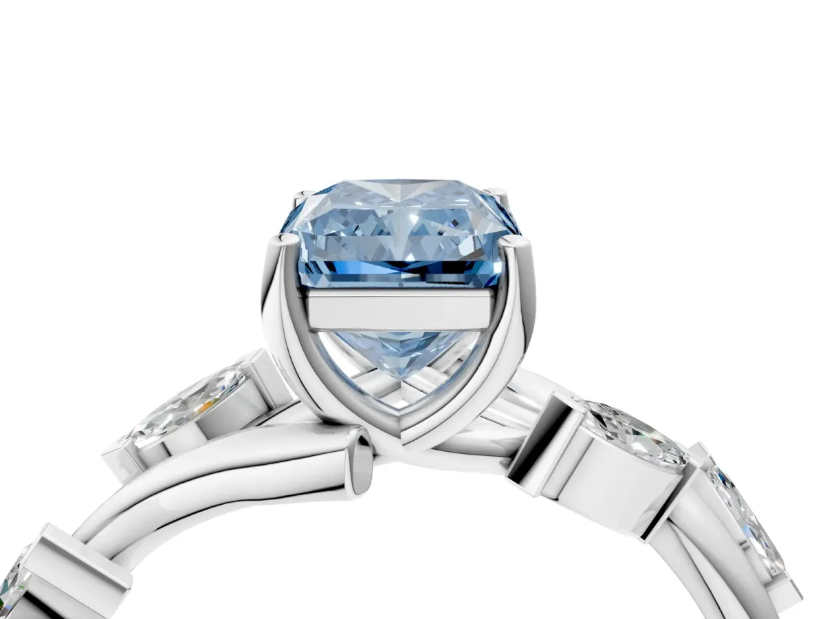 Fancy Blue Radiant Cut Solitaire Twisted Band Marquise Accent Prong Setting Ring Platinum