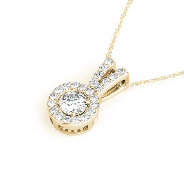 Round Halo Diamond Pendant with Prong Setting Yellow gold