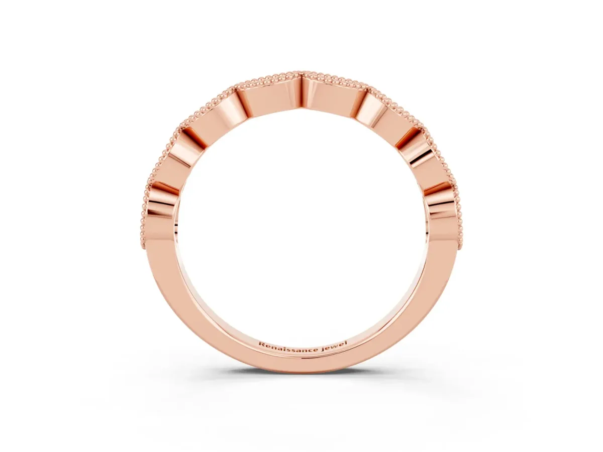 Milgrain Marquise Citrine Half Eternity Band with Bezel Setting Rose gold