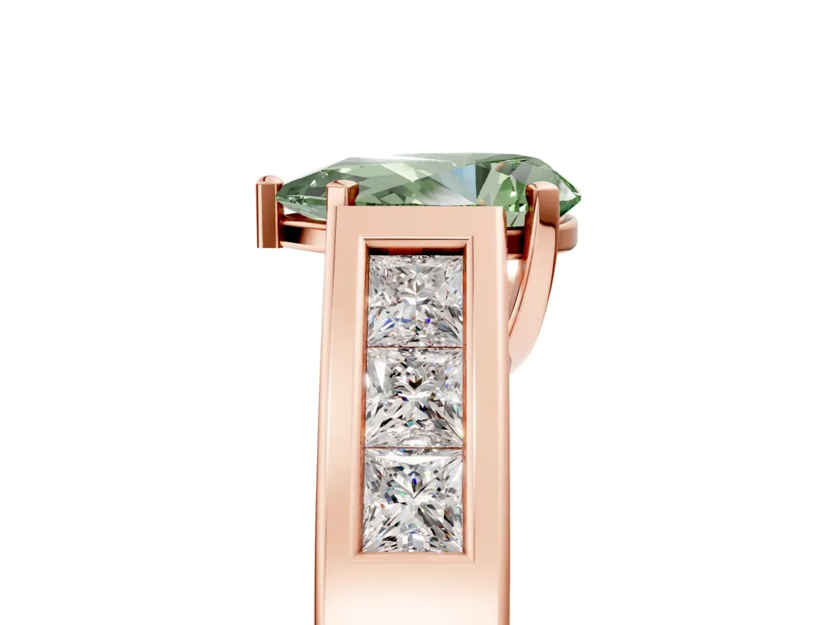 Fancy Green Pear Cut Cut Channel Set Solitaire Ring with Four-Prong Setting Rose gold