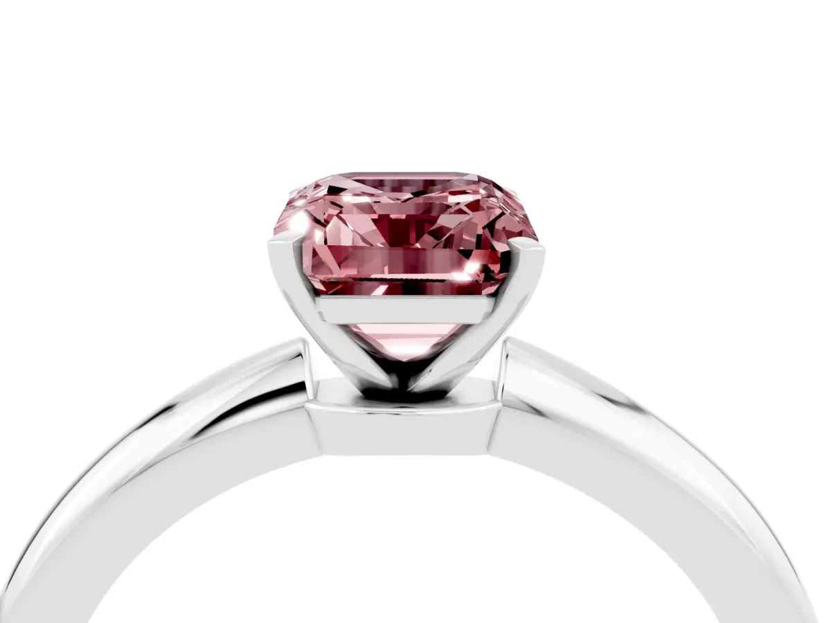 Emerald Cut Morganite Solitaire Ring with Six-Prong Setting and Classic Band Platinum