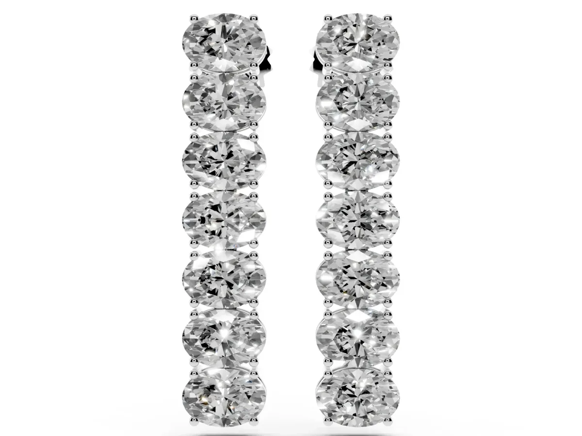 Oval Diamond Huggie Hoop Earrings Platinum