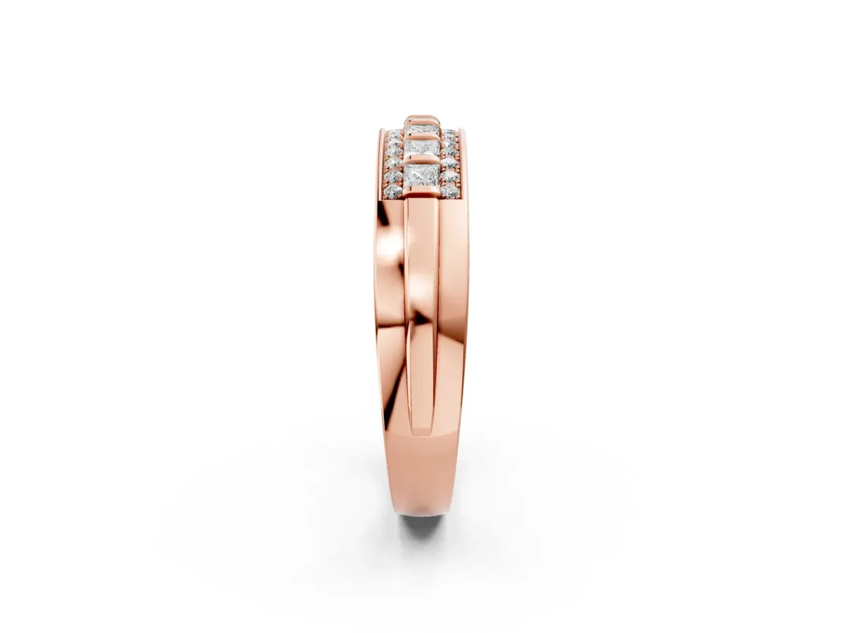 Bar-Set Princess Cut Diamond Pavé Band Rose gold