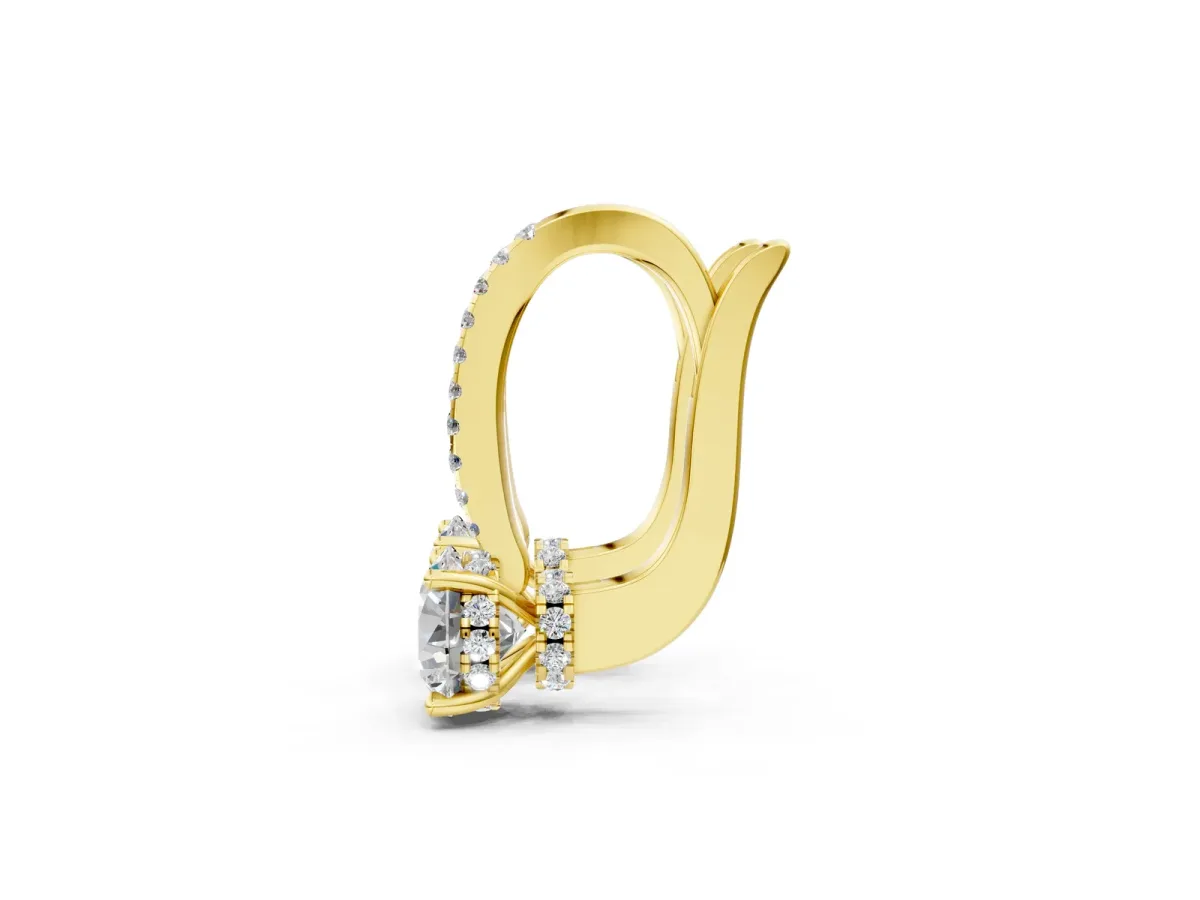 Round Diamond Hidden Halo Drop Earrings Yellow gold