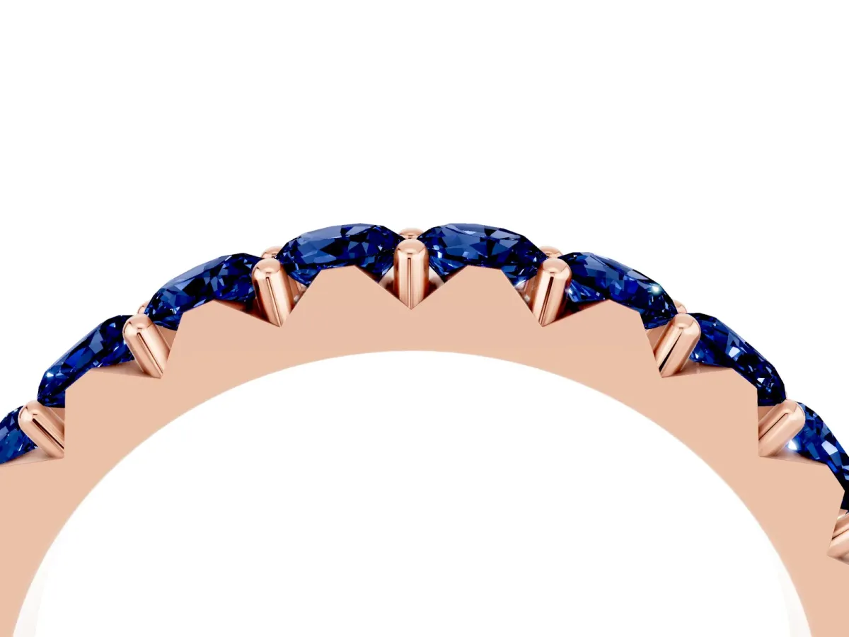 Round Blue Sapphire Half Eternity Band with Classic Prong Setting Rose gold