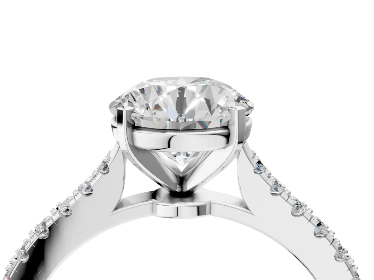 Asscher Cut Cut Solitaire Diamond Engagement Ring with Pave Band and Four-Prong Setting Silver