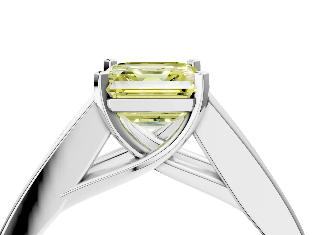 Fancy Yellow Asscher Cut Cut Channel Set Solitaire Ring with Four-Prong Setting Silver