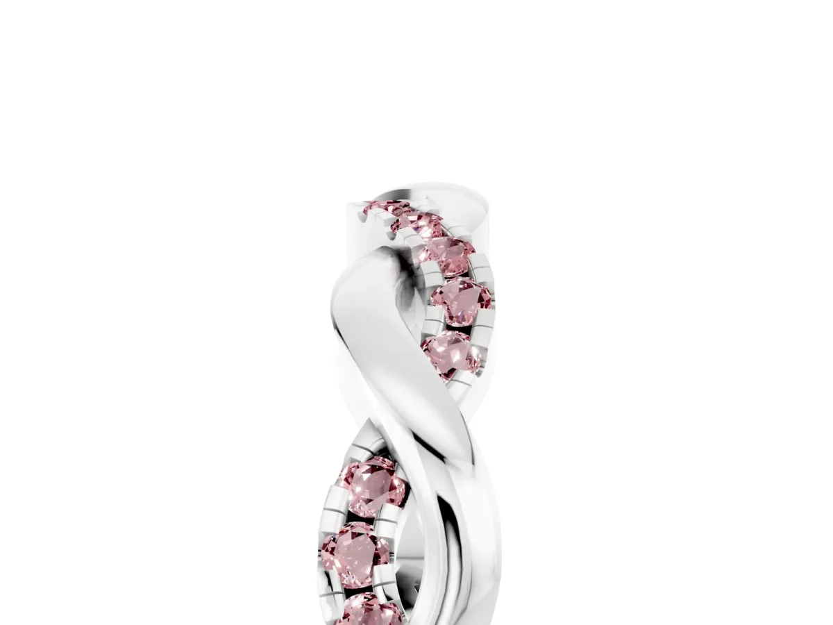Round Morganite Twist Eternity Band with Pavé Setting Silver