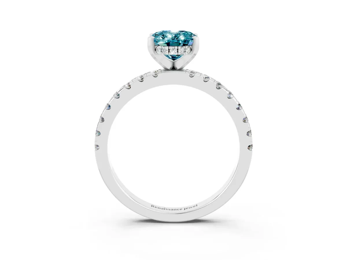 Oval Cut Blue Topaz Solitaire Ring with Round Pavé Band and Four-Prong Setting Silver