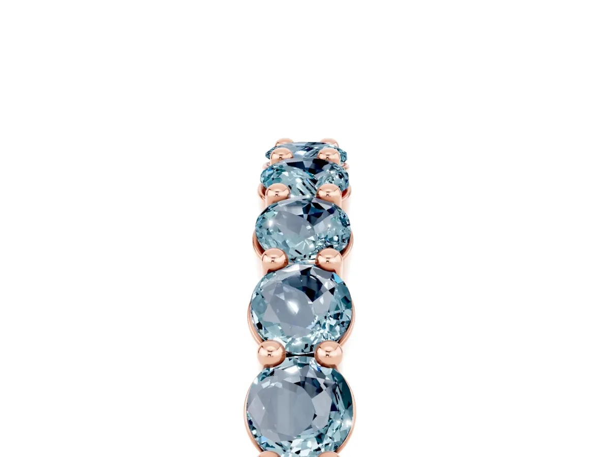 Round Aquamarine Half Eternity Band with Prong Setting Rose gold