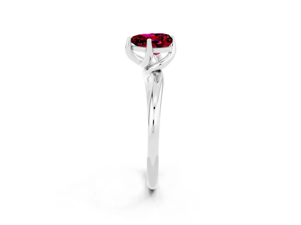 Heart Cut Garnet Solitaire Engagement Ring with Four-Prong Setting and Classic Band Silver