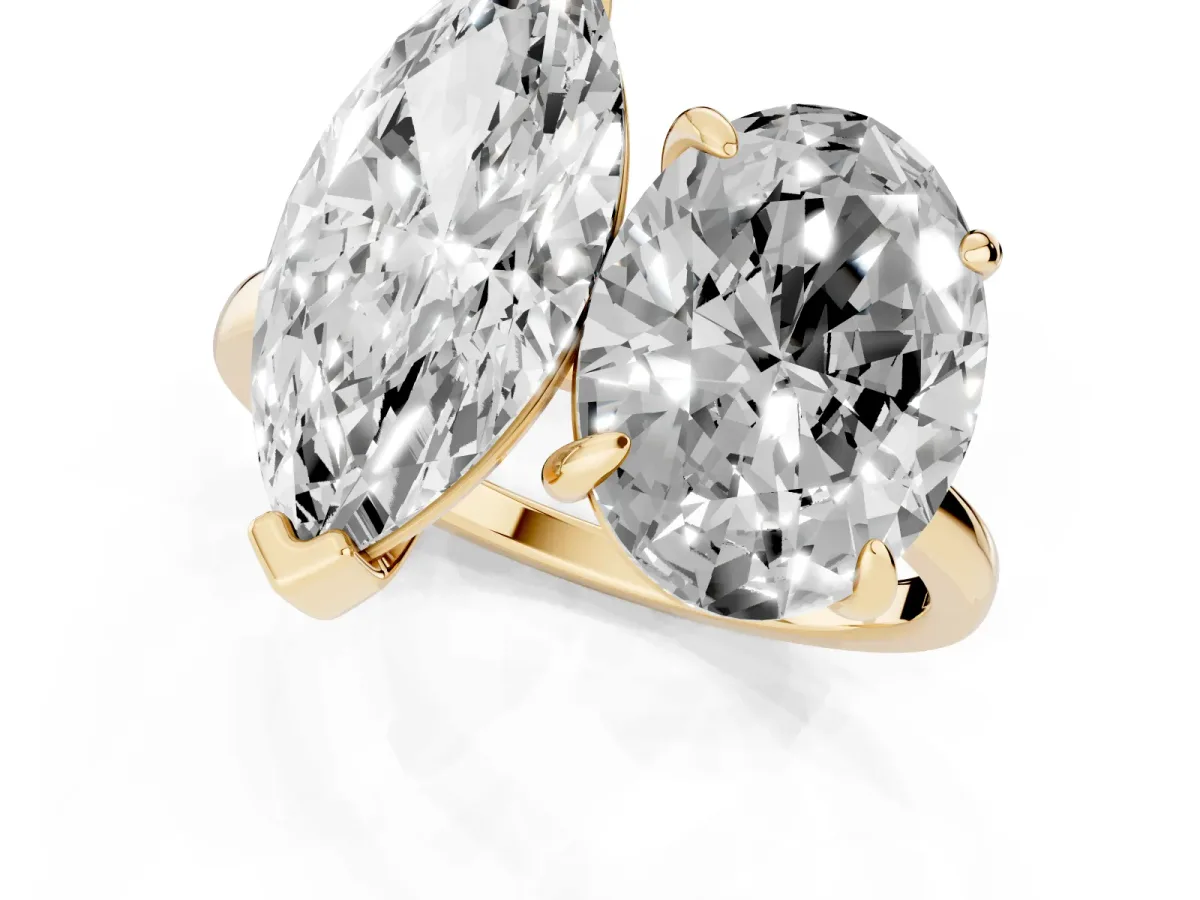 Oval and Marquise Toi Moi Ring with Prong Setting and Plain Band Yellow gold