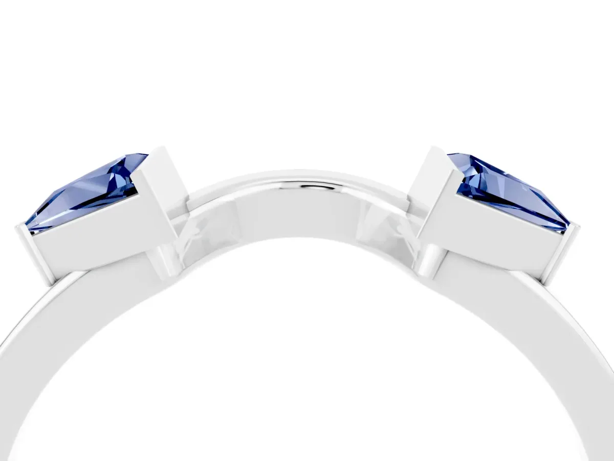 Trillion Blue Sapphire Open Band Ring with Bezel Setting Silver