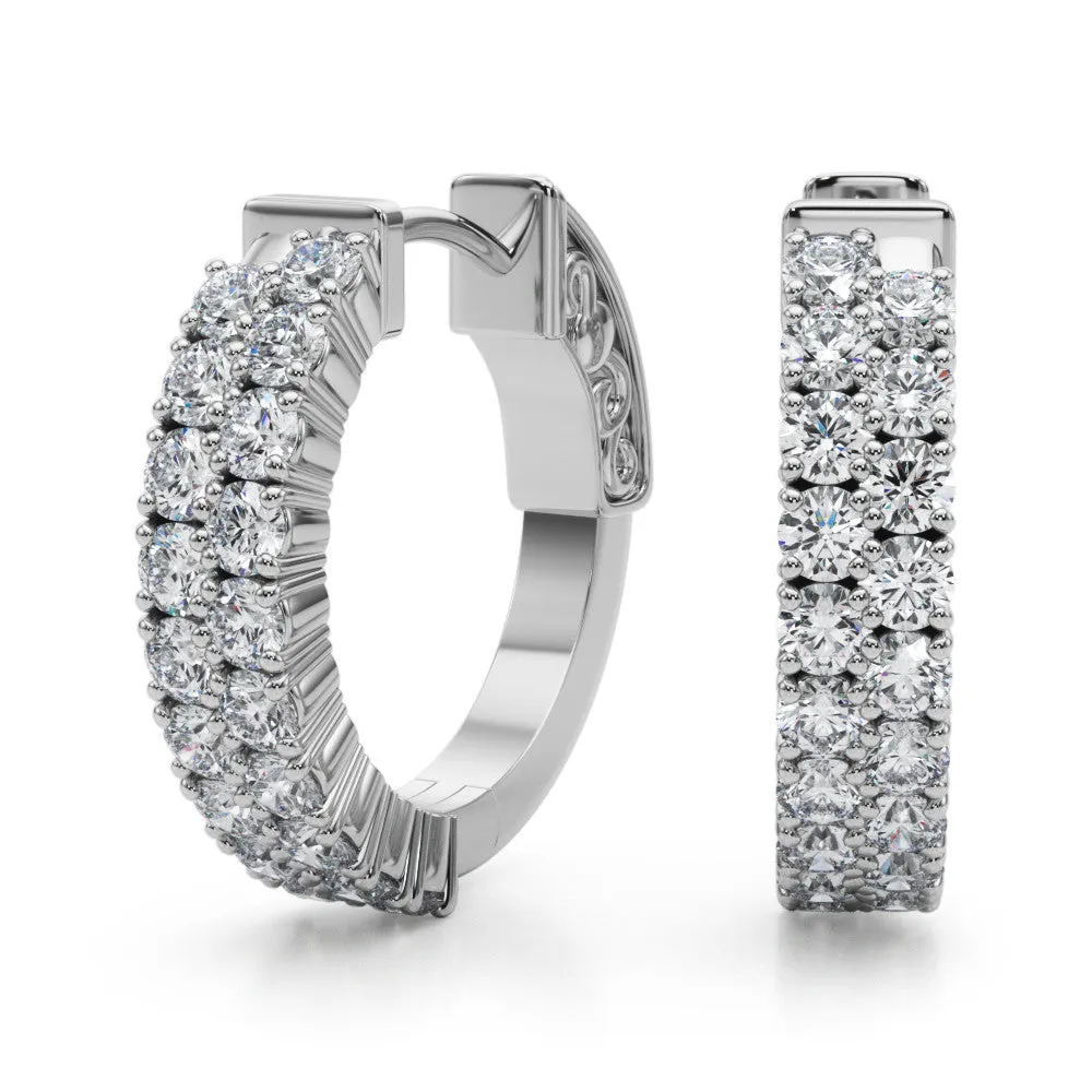 Pave Round Diamond Hoop Earrings with Channel Band and Shared Prong Setting Silver
