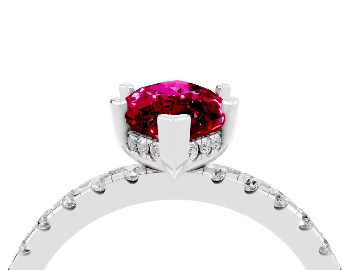 Marquise Cut Garnet Solitaire Ring with Round Pavé Band and Four-Prong Setting Silver