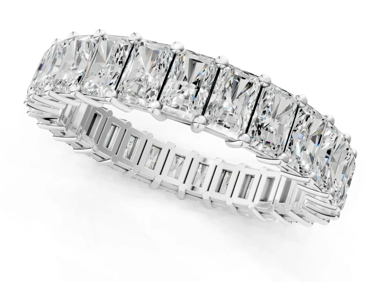 radiant Cut eternity band with shared prong setting White gold