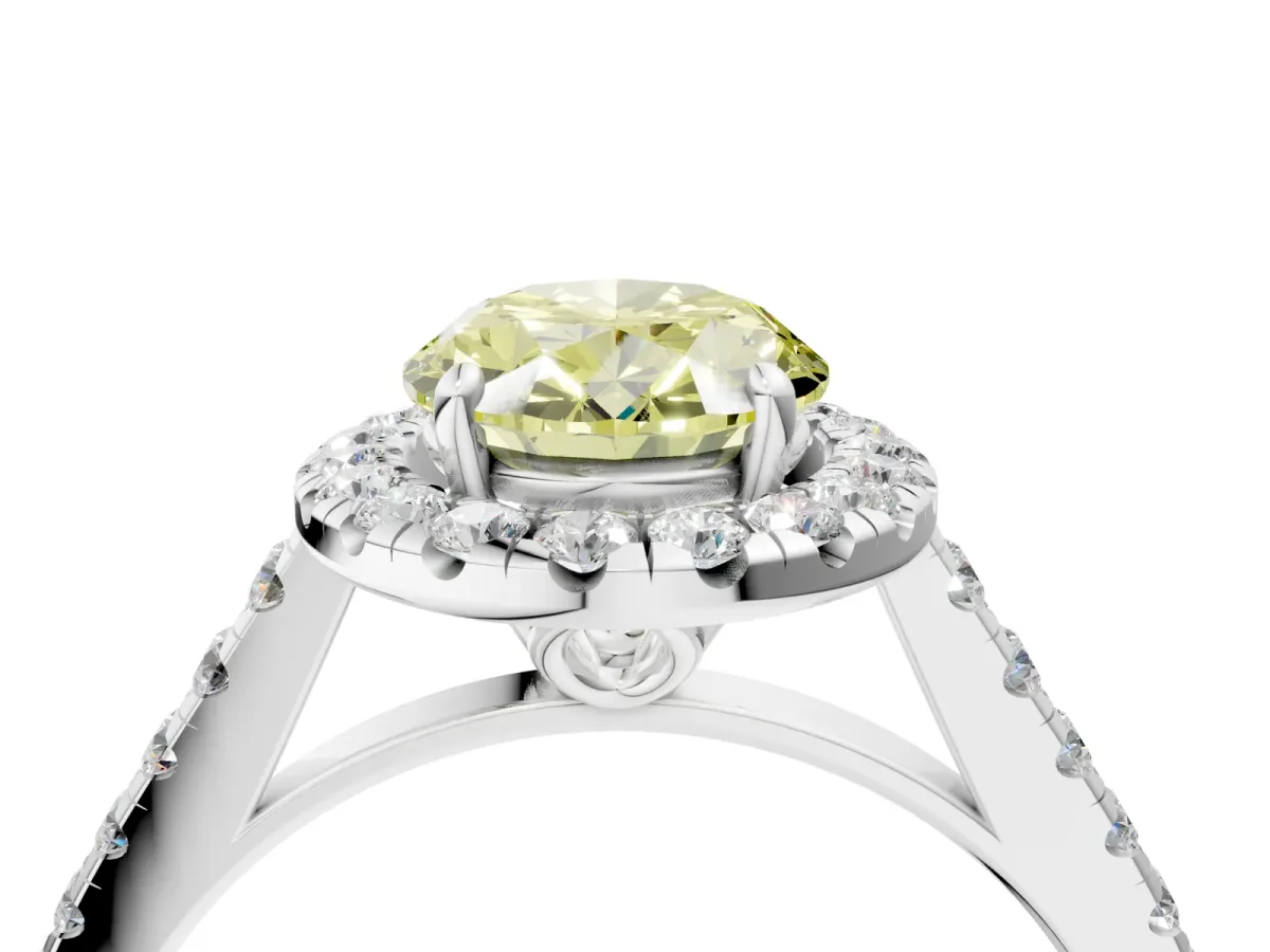 Fancy Yellow Oval Cut Halo Pavé Diamond Engagement Ring with Four-Prong Setting Silver