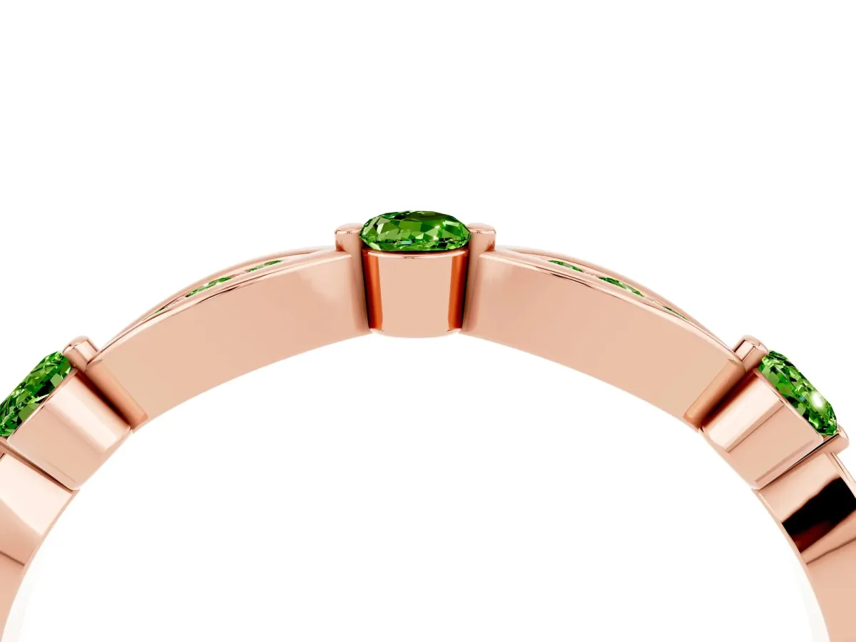 Marquise and Round Peridot Milgrain Band with Bezel Setting Rose gold