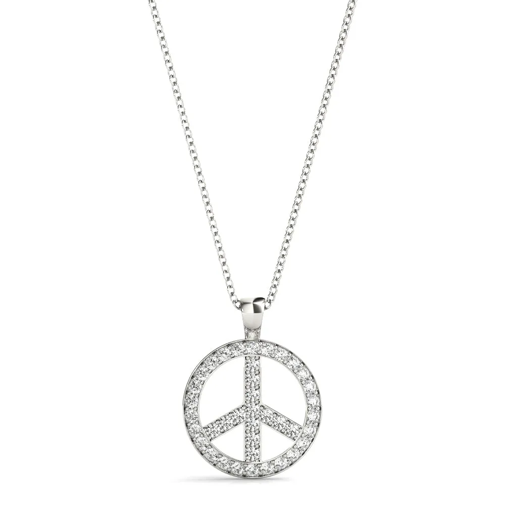 Round Brilliant Pavé-Set Diamond Peace Pendant Silver