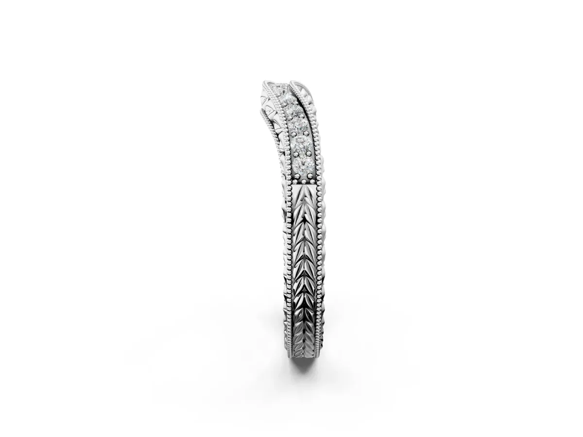 Milgrain Round Diamond Curved Eternity Band with Pavé Setting Silver